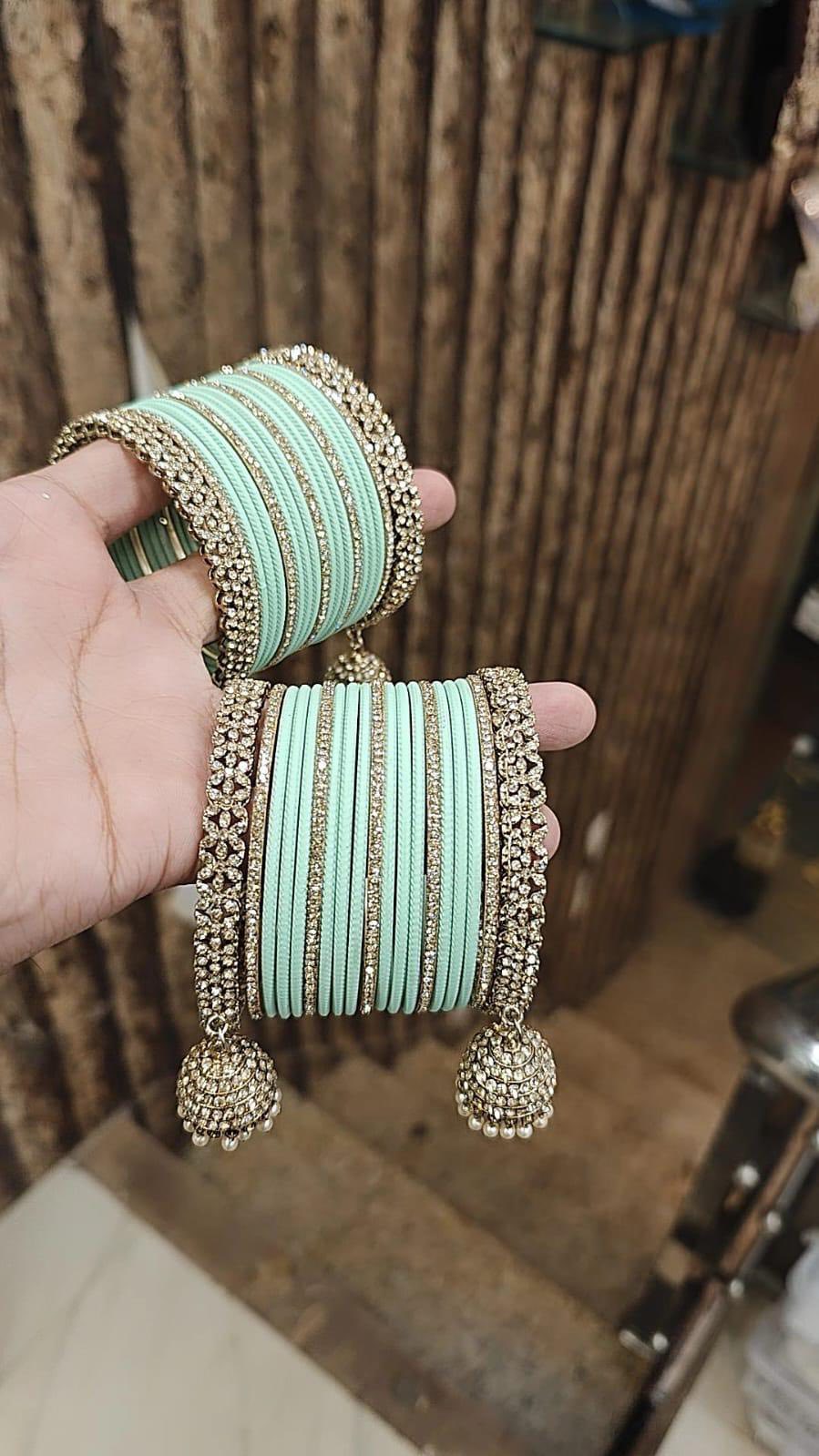 Mint chooda bangle stack
