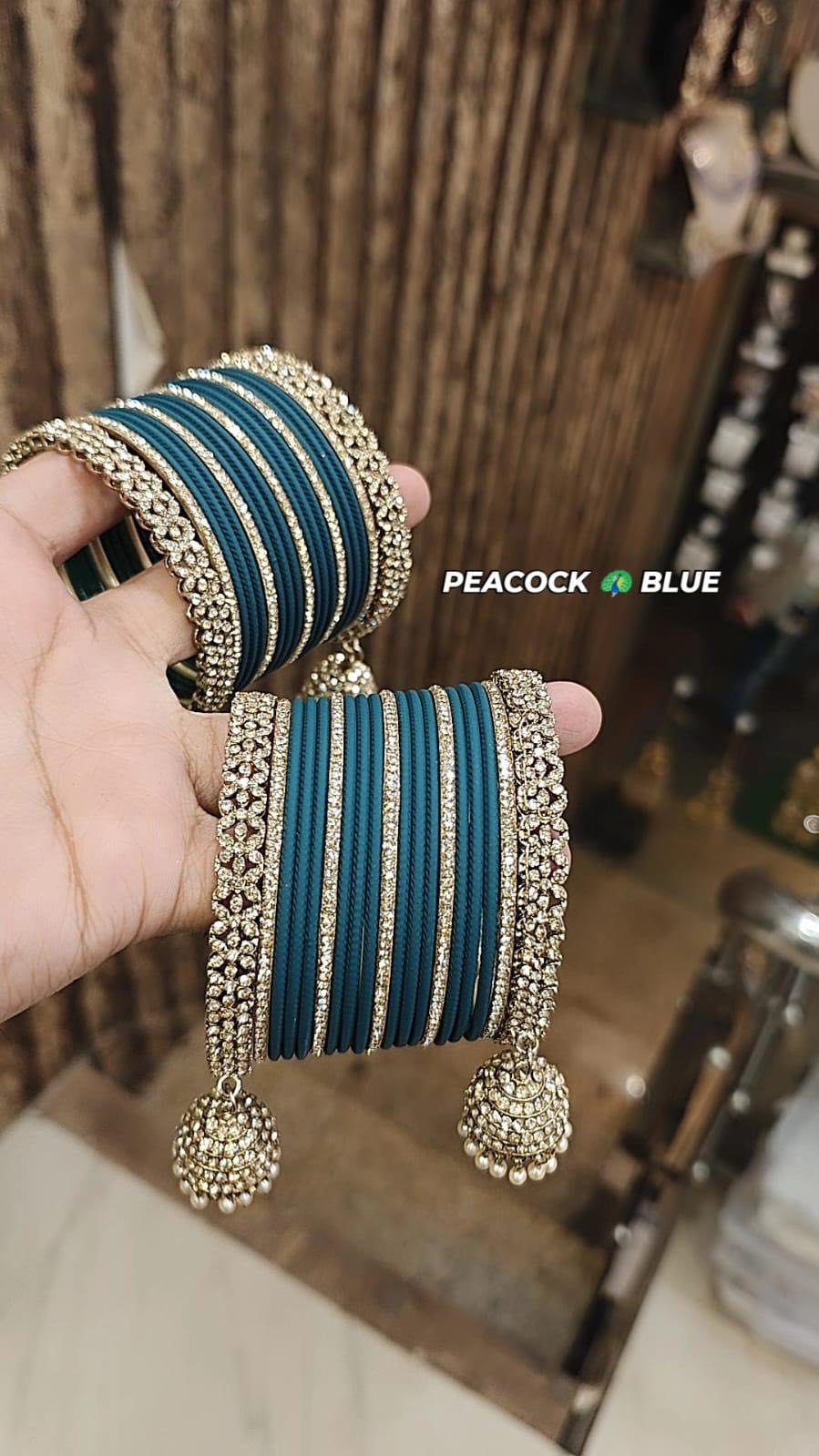 Peacock chooda bangle stack